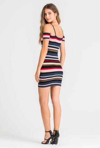 Lush Santorini Sunset Striped Cold Shoulder Dress - Side View