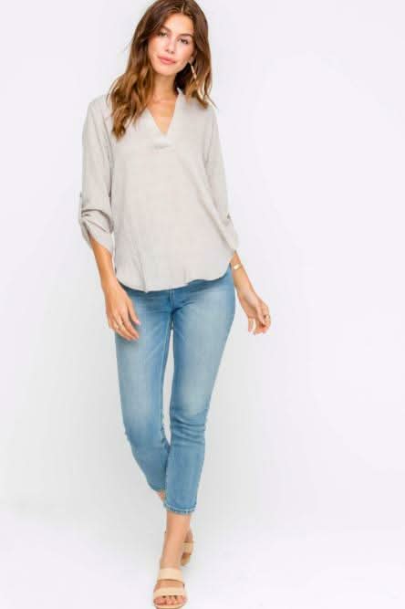 Taupe Roll Tab Sleeve Tunic Top
