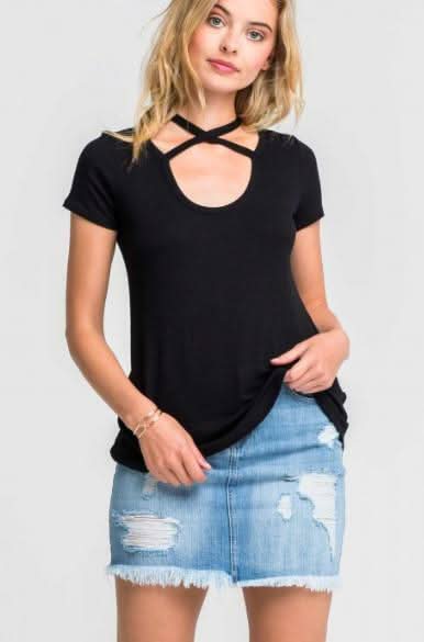 Black Criss-Cross Choker Tee
