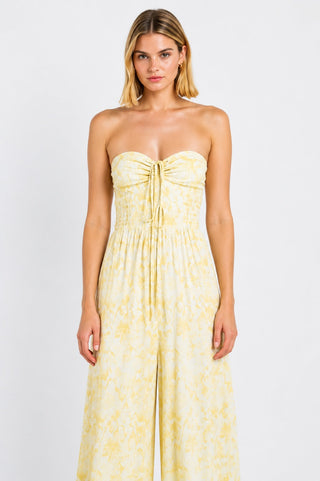 Snake Print Strapless Jumpsuit a tube jumpsuit with tapered legs