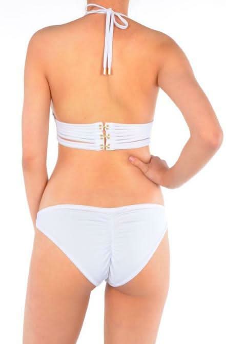 Bandito Strappy White Halter Bikini -  BohoPink