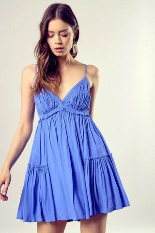 Blue cami ruffle babydoll mini dress