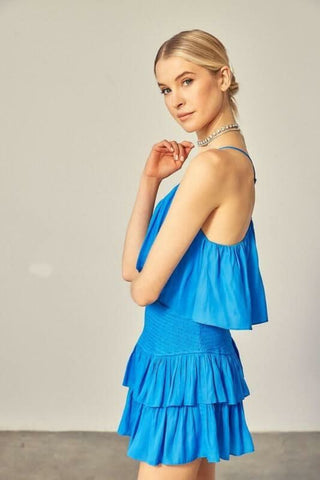 San Antonio Maldive Blue Ruffle Romper - Side View