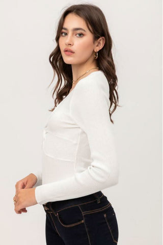 Kelli White Ribbed Long Sleeve Bodysuit -  BohoPink