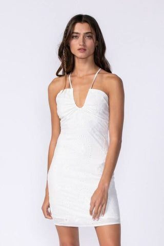 gia white eyelet halter mini dress - short white eyelet dress