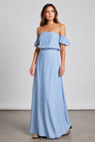 Malibu Chambray Blue Stripe Maxi Dress - Side Angle View