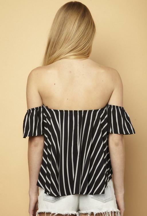 Glamorous Black and White Striped Off-the-Shoulder Top -  BohoPink