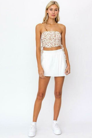Not Only Ivory Coral Posy Floral Cropped Tube Top - Outfit View