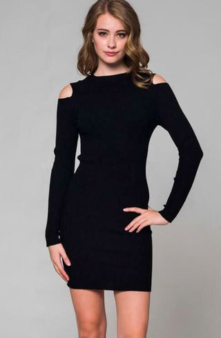 Chelsea Black Bodycon Cold Shoulder Dress - Front View