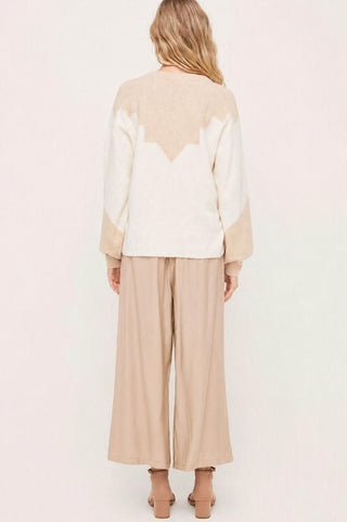 Just in Time Ivory and Blush Colorblock Crew Neck Sweater - Back View