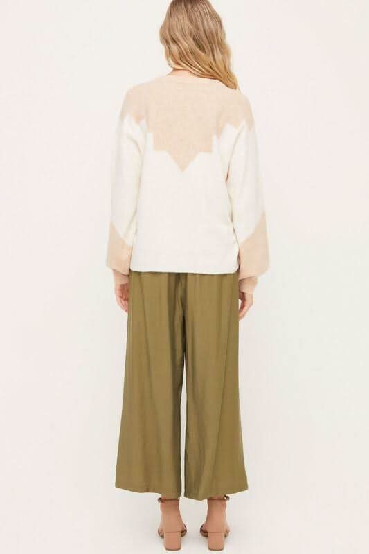 Just in Time Ivory and Blush Colorblock Crew Neck Sweater -  BohoPink