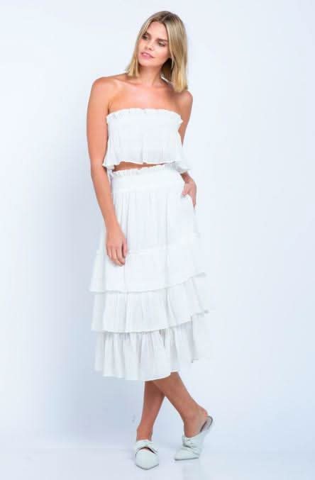 Isabella White Strapless Two-Piece Midi Dress -  BohoPink