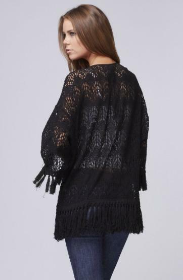 Andree Black Crochet Fringe Kimono -  BohoPink