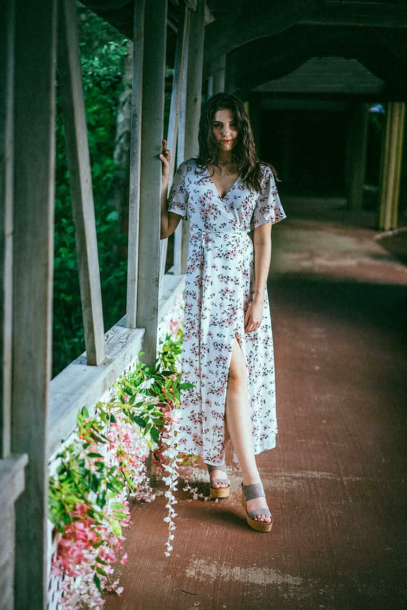 Short Sleeve Floral Maxi Dresses
