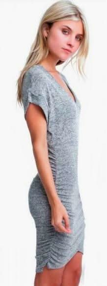 Grey Ruched V-Neck Tee Dress