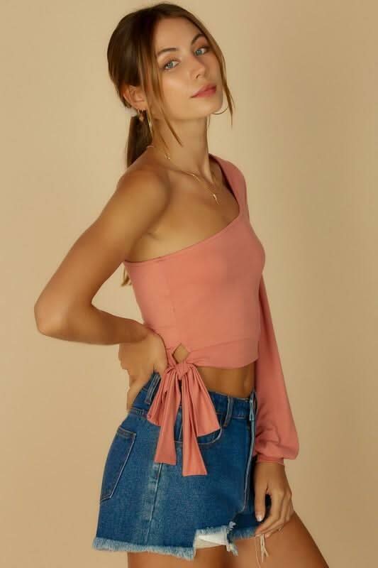 Casey Rose One Shoulder Side-Tie Crop Top -  BohoPink