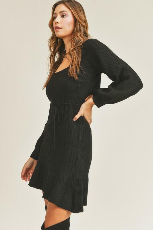 Black Blouson Sleeve Sweater Dress