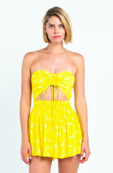 Yellow Print Romper Dress