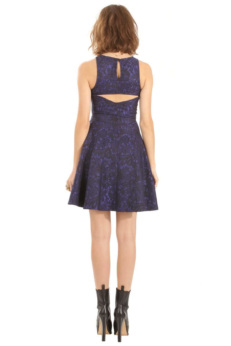 Black Floral Jacquard Print Skater Dress