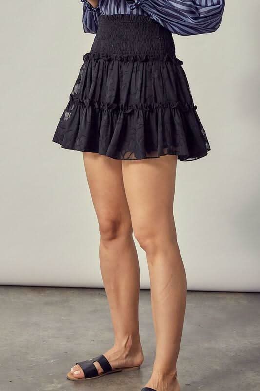 Black Ruffle Tiered Mini Skirt