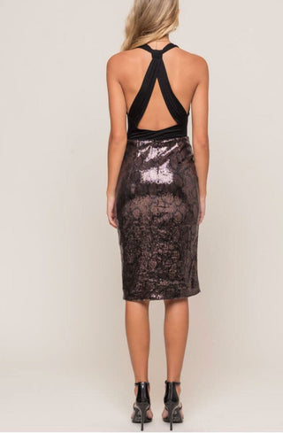 Wild One Black and Brown Python Sequin Midi Skirt - Back View