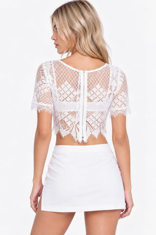 Lush Aztec Off White Lace Crop Top - Back View