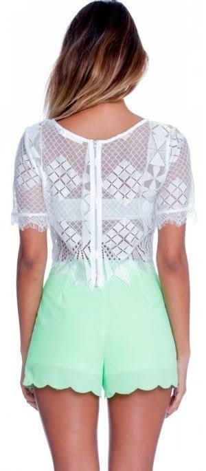 White Lace Short Sleeve Crop Top 