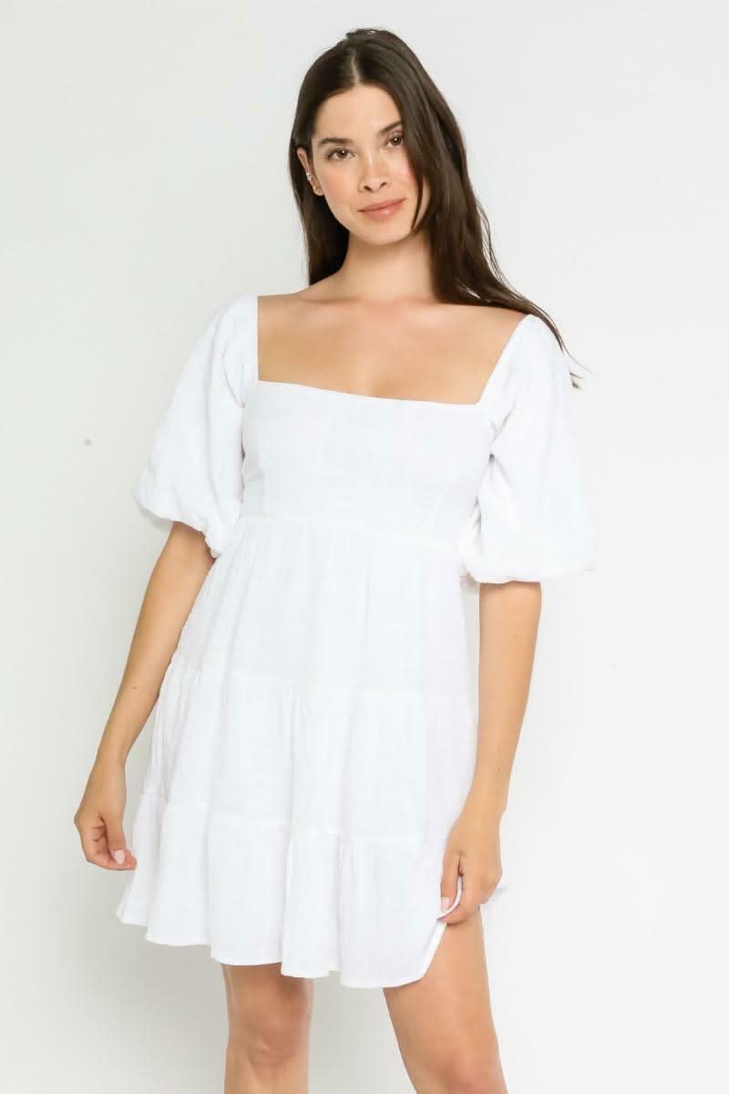 White Dress - Square Neck Babydoll Dress | Boho Pink White Dress - Square Neck Babydoll Dress | Boho Pink