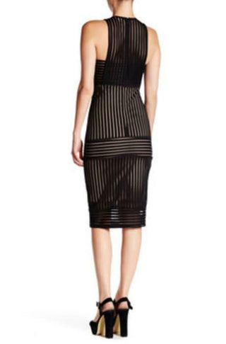 Rules of Intent Sheer Striped Black Body-Con Midi Dress - Back View