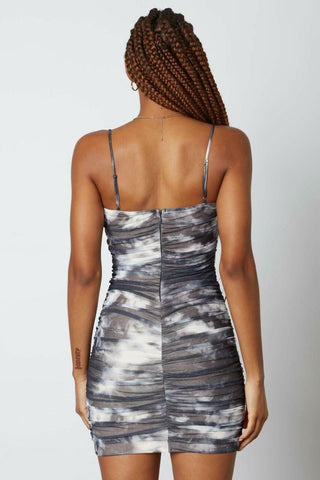 Back view of the All Mine tie-dye bodycon dress with cami straps