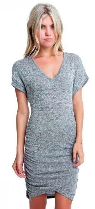 Revolve Heather Grey Bodycon V-Neck Tee Dress - Boho Pink Collection - Size L - Casual Short Dolman Sleeve with Ruched Detail Revolve Heather Grey Bodycon V-Neck Tee Dress - Boho Pink Collection - Size L - Casual Short Dolman Sleeve with Ruched Detail