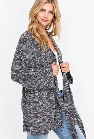 Sasha Black Space Dye Kimono Sleeve Cardigan - Side View