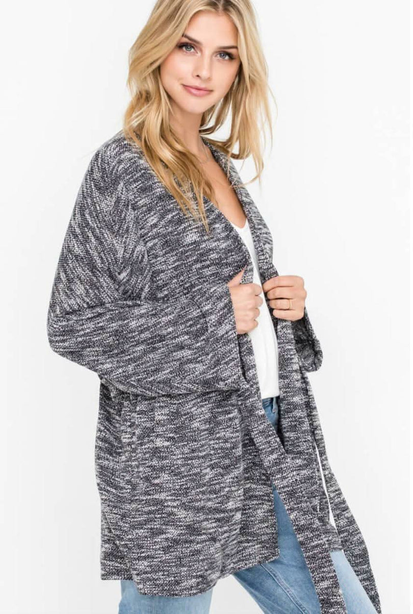 Black and Grey  Space Dye Kimono Sleeve Cardigan