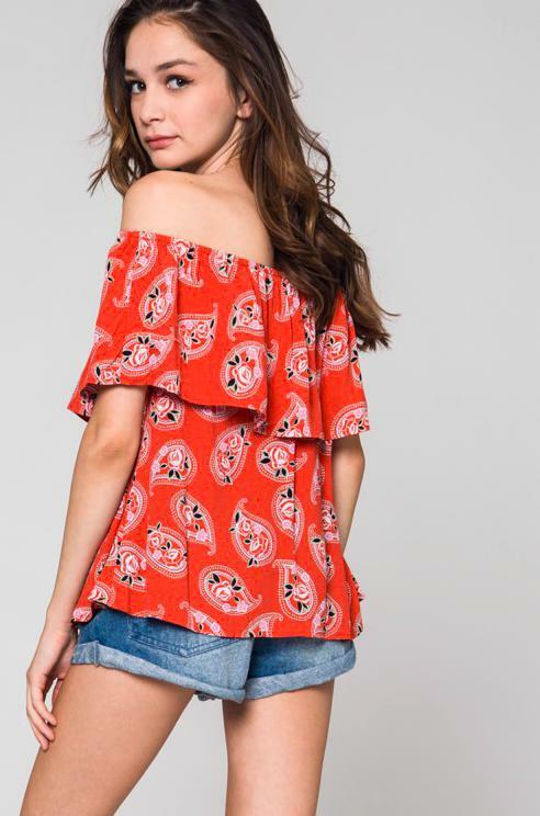 Rose Paisley Print Off-the-Shoulder Top