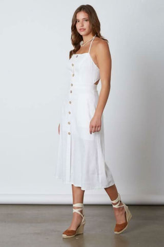 White backless midi dress with adjustable straps side view