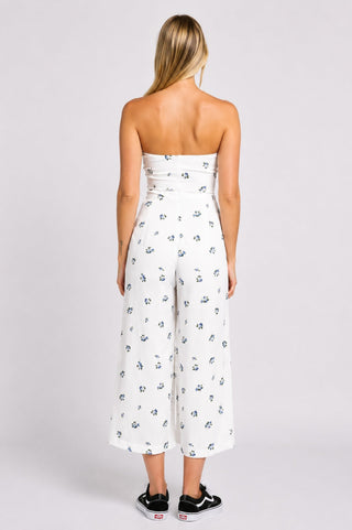 London Garden White Floral Print Double Tie-Front Jumpsuit - Back View