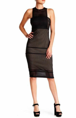 Rules of Intent Sheer Striped Black Body-Con Midi Dress - Front View