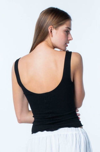 Set Me Free Solid Rib Black Cropped Tank Top - Back View