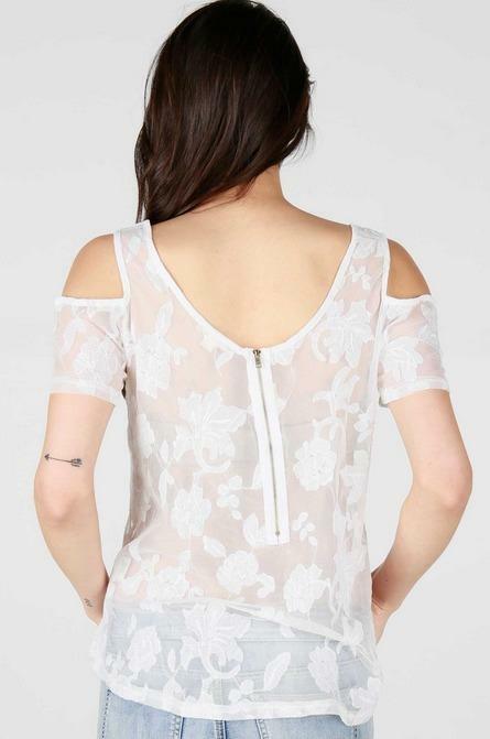 White Sheer Lace Cold Shoulder Top