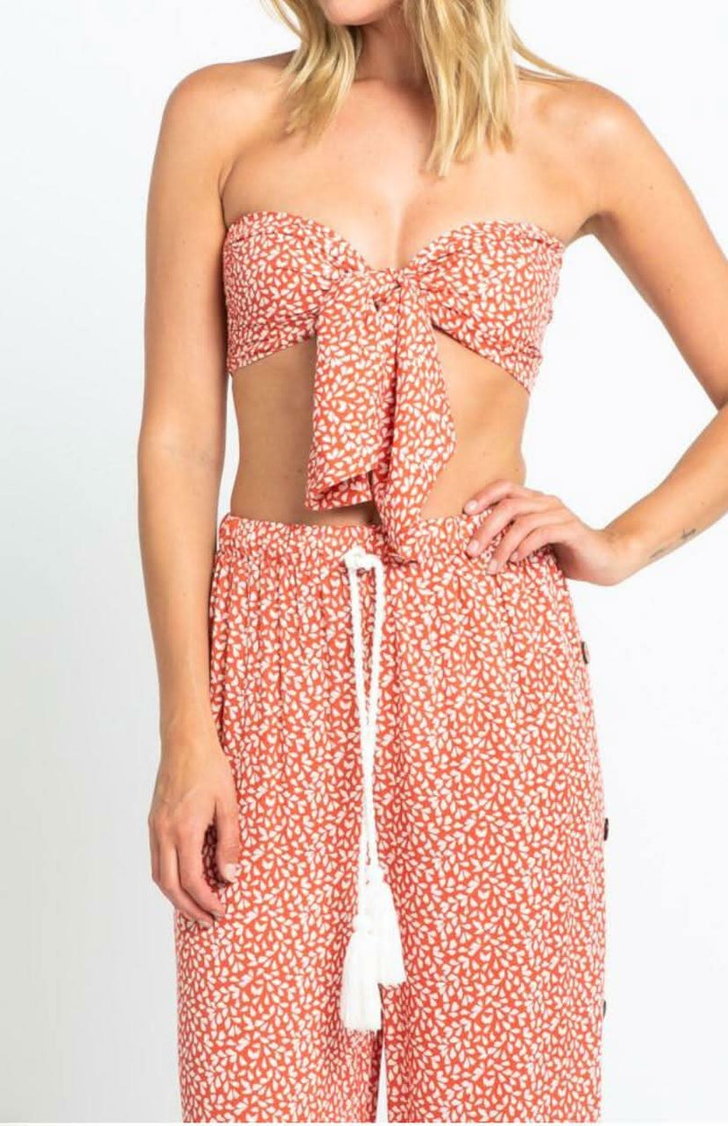 Isla Mujeres Red Orange Print Tie-Front Bandeau Boho Tube Tops -  BohoPink