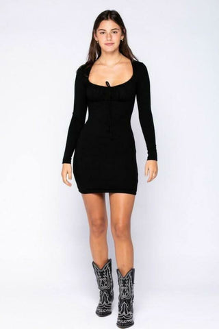 Mercy Black Bustier Bodycon Dress - Outfit View