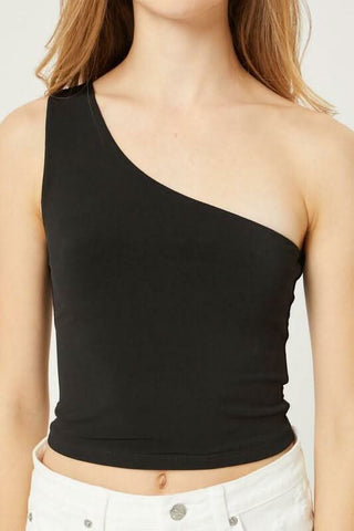 Elsa Black One-Shoulder Cropped Tank Top -  BohoPink