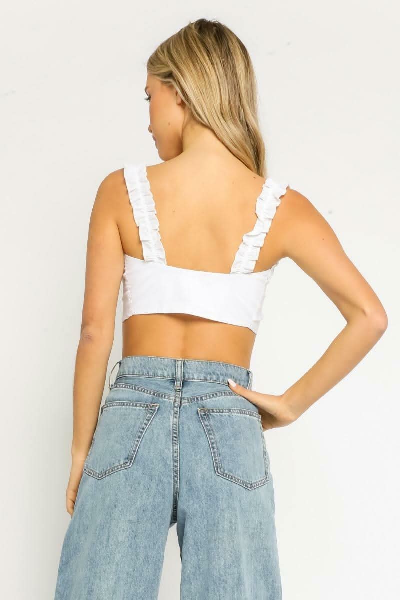 White Ruffle Strap Crop Top