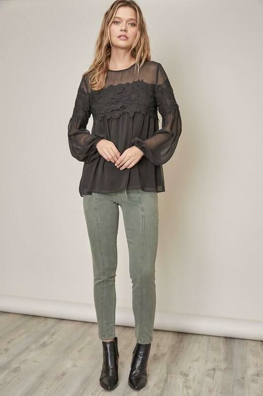Black Lace Long Sleeve Top