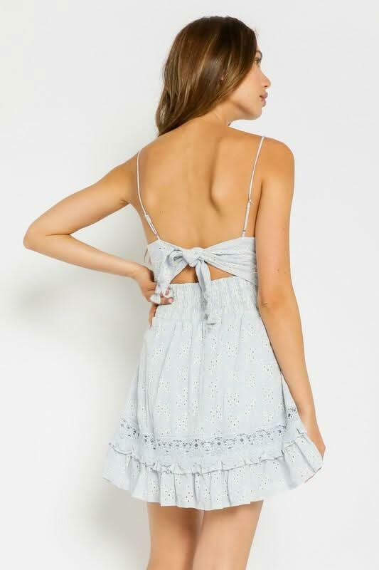 Instant Charmer Light Blue Eyelet Mini Dress -  BohoPink
