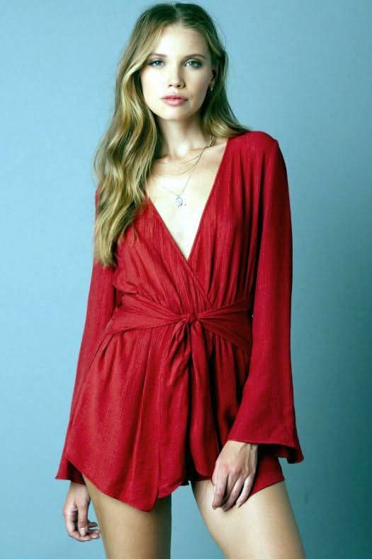 Long Sleeve Romper - Red