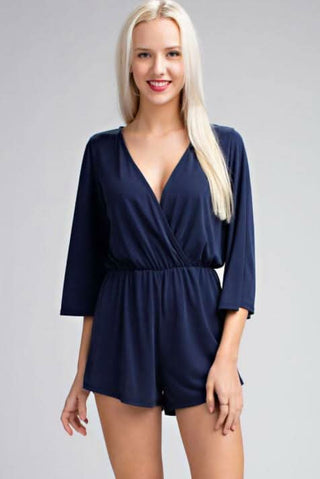 Be Bashful Vintage Blue Wrap Romper - Front View