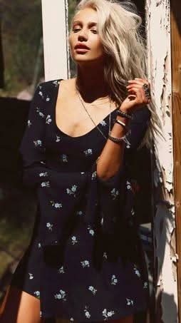 Black Floral Bell Sleeve Mini Dress, from our long sleeve boho dresses collection.