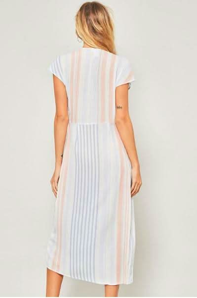 By The Sea Blue Striped Knotted Midi Dress -  BohoPink