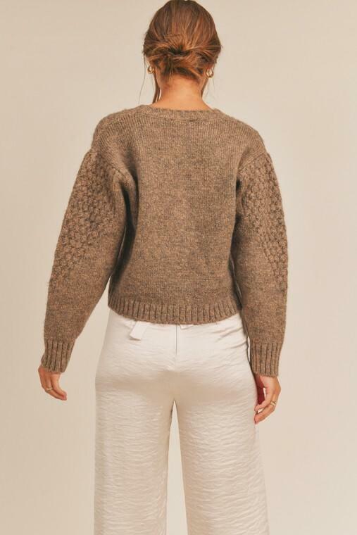 Lush Becca Taupe Cropped Cardigan Sweater -  BohoPink
